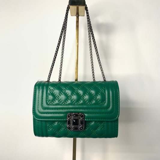 [YX]Black block metal Dark green bag-1